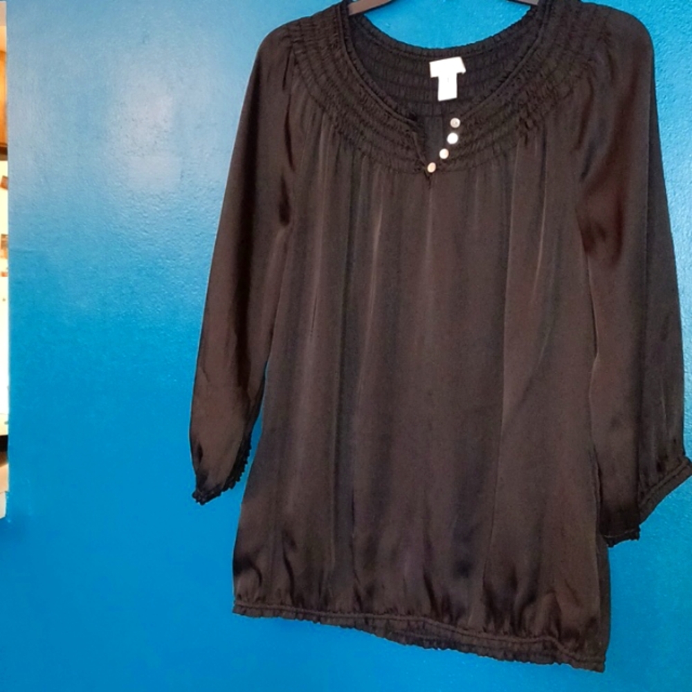 NWOT Chico's black peasant blouse. Chico's size 1 which is a medium or 8/10